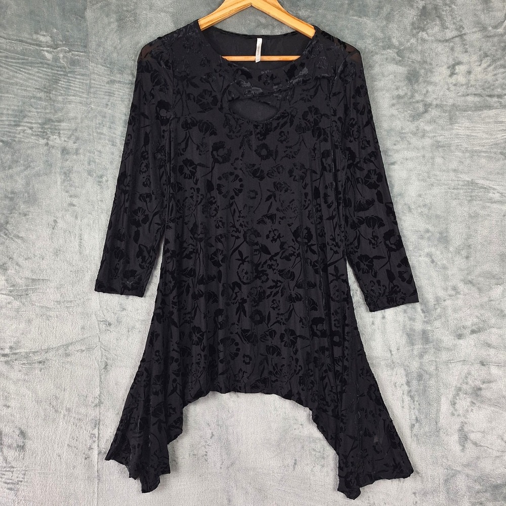 Womens Dress Medium Black Floral Velvet Burnout Whimsigoth Grunge Goth Sharkbite